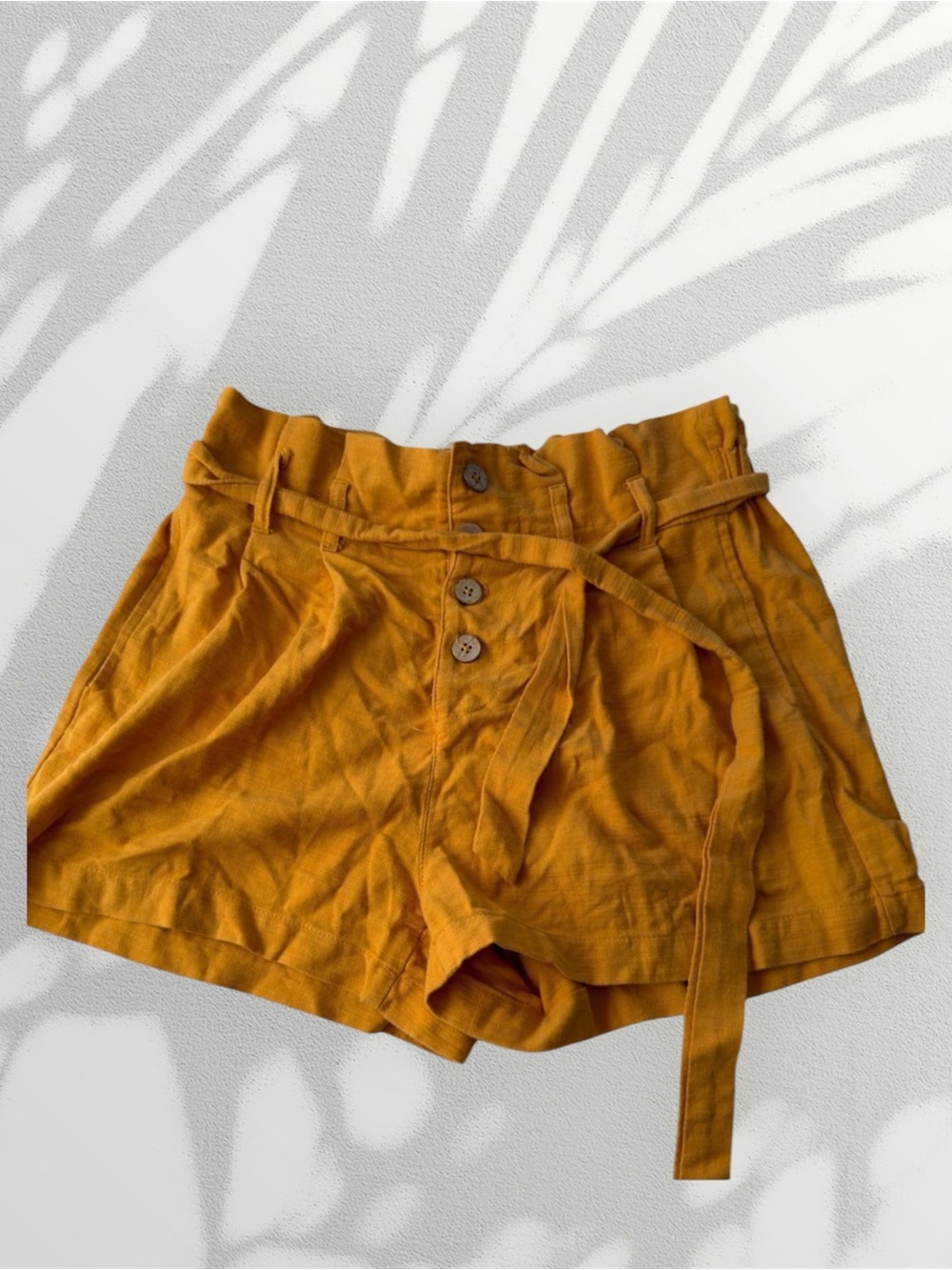 Kiss High-Waist Paperbag Shorts in Mustard Yellow